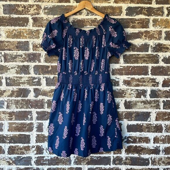 J. Crew Smocked puff-sleeve cotton poplin dress in budding branch print XS - Picture 2 of 9